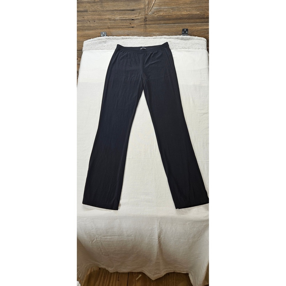 Womens Black Athletic Yoga Pants Straight Leg‎ Elastic Waist Stretchy Knit
